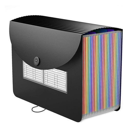 12 Pockets Expanding File Folder A4 Letter Size Portable Document Holder Black Filing Folder Desk Storage Accordion File Product