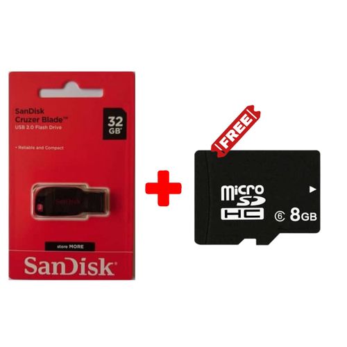 32GB San Disk Flash Disk With A Free 8GB Memory Card - Black