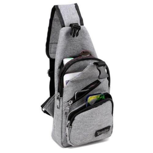 Fashion Men USB Charger Port Anti-theft Chest Pack Crossbody Bag Rucksack Shoulder Sling Bag Chest Bag-gray