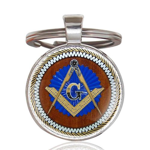 Classic Handmade Masonic Symbol Glass Dome Freemason Metal Key Chain Men Women Key Ring Jewelry S Keychain
