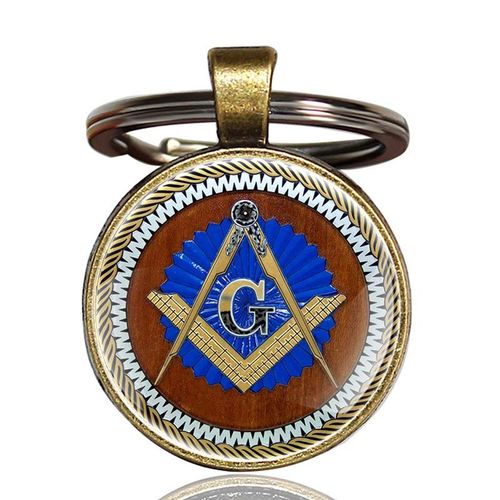 Classic Handmade Masonic Symbol Glass Dome Freemason Metal Key Chain Men Women Key Ring Jewelry S Keychain