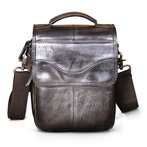 Luxury Natural Leather Male  Casual Tote Messenger Bag Design Satchel Crossbody One Shoulder Bag 8" Case For Men 144black 2