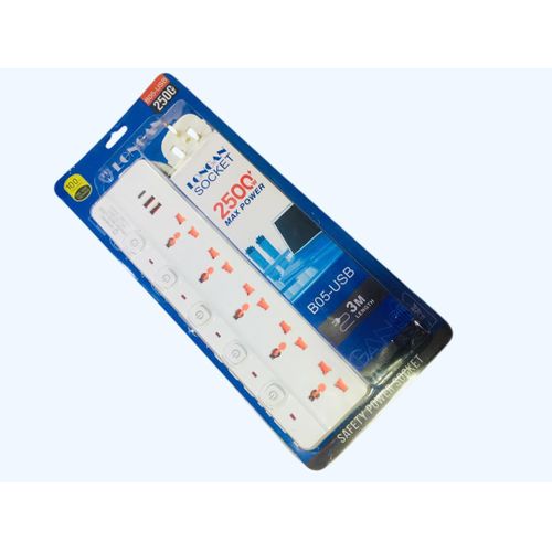 Longa 4 Way Extension cables with USB ports / 4 Way Extension Cables / Extension Cables- Whhite