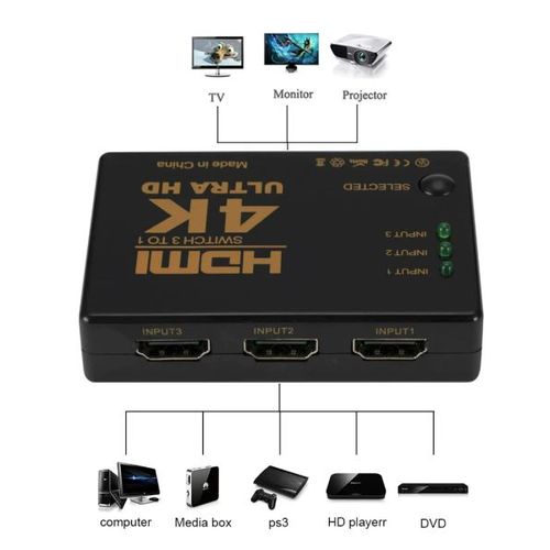SWITCH 4K 2K 3x1 HDMI Splitter HD 1080P Video Switcher Adapter  For Xbox PS4 DVD HDTV PC Laptop TV-Black