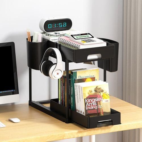 Anone New Storage Organizer, Office Study Desktop Storage Rack, DoubleLayer Plastic Assembled Kitchen Countertop Organizer Shelf