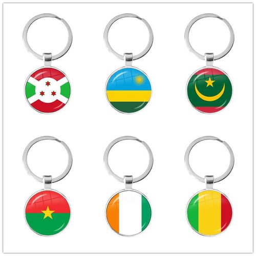 Mauritania Mali Rwanda Coate D'ivoire Burundi Burkina Faso National Flag Keychain 25mm Glass Cabochon Key Rings For