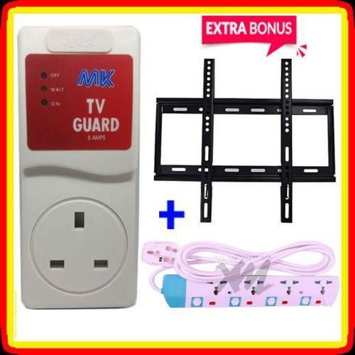TV Guard + 4 Way Power Extension Cable + TV Wall Mount Bracket 26"- 65