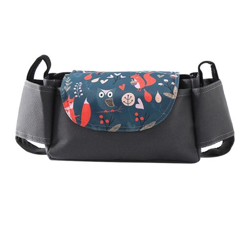 Universal Baby Stroller Organizer with Insulated Cup Holders for Smart Moms Diaper Storage Secure Straps Detachable Bag,Animal Forest NO5114