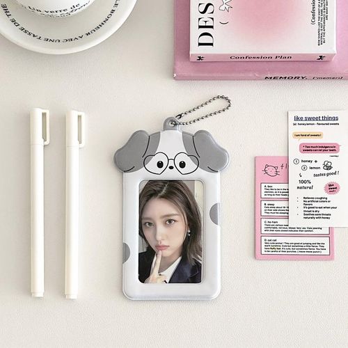 Ins Cartoon Puppy Photocard Holder With Keychains Korean 3inch Cards Protect Sleeves For Students Kawaii Stationary