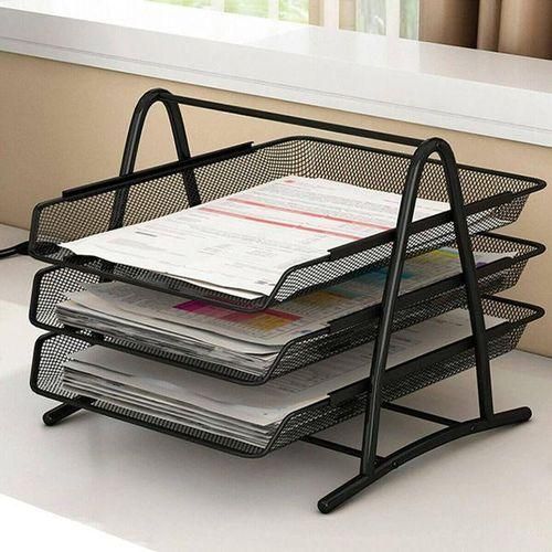 3 Tier Foldable Tray Desk Organizer File Tray, Office Files, Letter Tray, Magazine Holder Rack, Document Tray, for Home Study Room, Stationery Wire MEsh Trey
