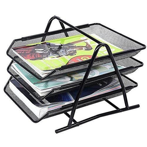 3 Tier Foldable Tray Desk Organizer File Tray, Office Files, Letter Tray, Magazine Holder Rack, Document Tray, for Home Study Room, Stationery Wire MEsh Trey