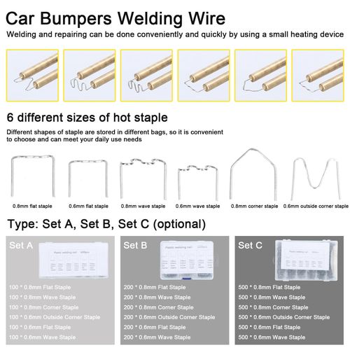 Car Bumpers Welding Wire for Plastics Welding Machine Plastics Welders Studs Plastics Appearance Repairing Machine Staple Kit Mending Repairing Standard Pre Cut Staple Set NO5116