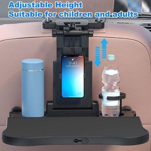 Adjustable Car Seat Travel Table Multifunctional Foldable Car Back Seat Food Tray, Car Table with Phone Holder for Working, Writing, Eating Black