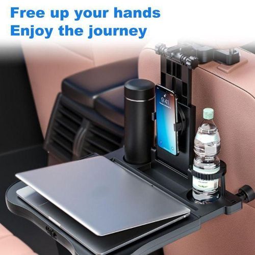 Adjustable Car Seat Travel Table Multifunctional Foldable Car Back Seat Food Tray, Car Table with Phone Holder for Working, Writing, Eating Black