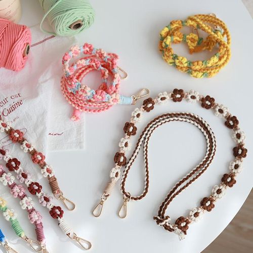 Adjustable Daisy Braided Bag Strap Macrame Phone Case Purse Crossbody Camera Boho Accessories Lanyard Badge Holder