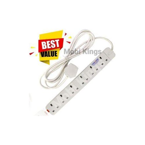 Power King Extension Cable With 6 AC Power Outlets, 13A, And 2 M Long Cable