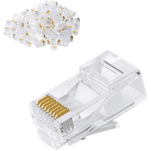 Cat6 RJ45 Ends, 100-PACK Cat6 Connector, Cat6 / Cat5e RJ45 Connector, Ethernet Cable Crimp Connectors UTP Network Plug for Solid Wire and Standard Cable, Transparent