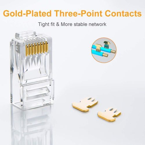 Cat6 RJ45 Ends, 100-PACK Cat6 Connector, Cat6 / Cat5e RJ45 Connector, Ethernet Cable Crimp Connectors UTP Network Plug for Solid Wire and Standard Cable, Transparent