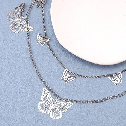Punk Butterfly Biker Jeans Link Pants Keychain Women Men Belt Key Chain Double Layers Trousers Chain Hip Hop Jewelry