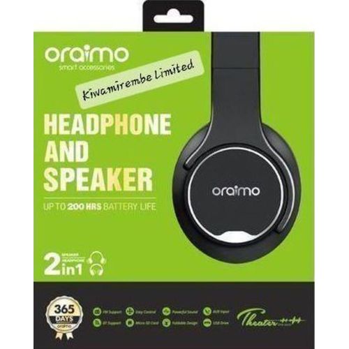 Oraimo Bluetooth Wireless Headphones With Strong Battery Stereo Subwoofer Headphones Noise Cancelling - Black