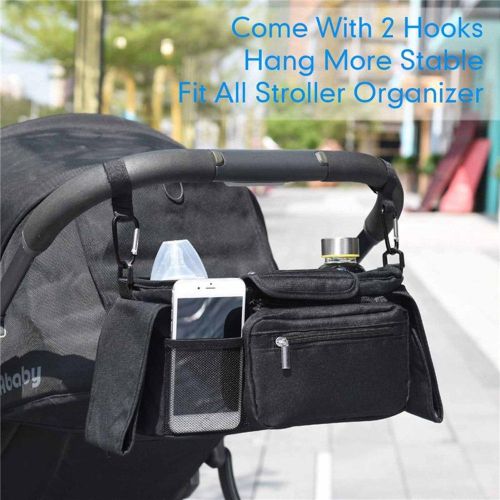 Universal Stroller Organizer  with Waterproof Insulated Cup Holder for Stroller like Uppababy Baby Jogger NO5295