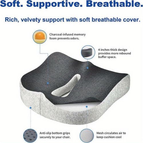 Seat Cushion Long Sitting Hours On Office/Home Chair, Car, Wheelchair -Memory Foam For Hip,