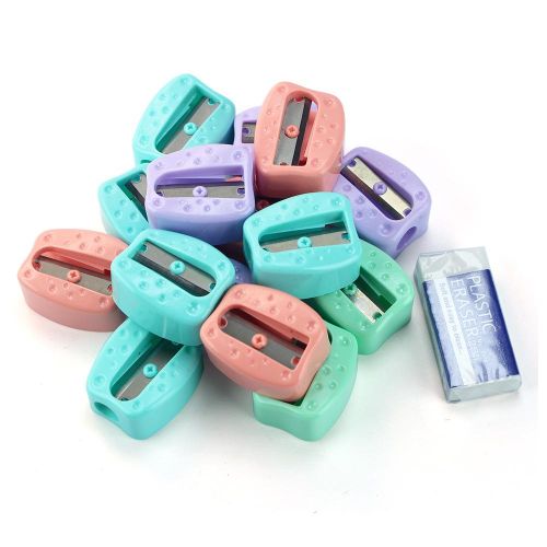 15pcs/ set Macron Color Mini Compact Pencil Sharpeners without Screws 1804  and eraser