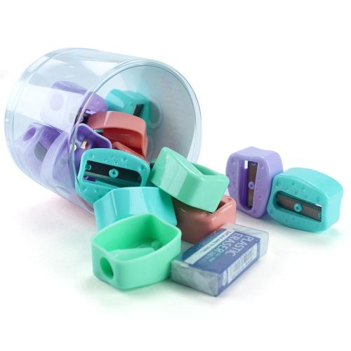 15pcs/ set Macron Color Mini Compact Pencil Sharpeners without Screws 1804  and eraser