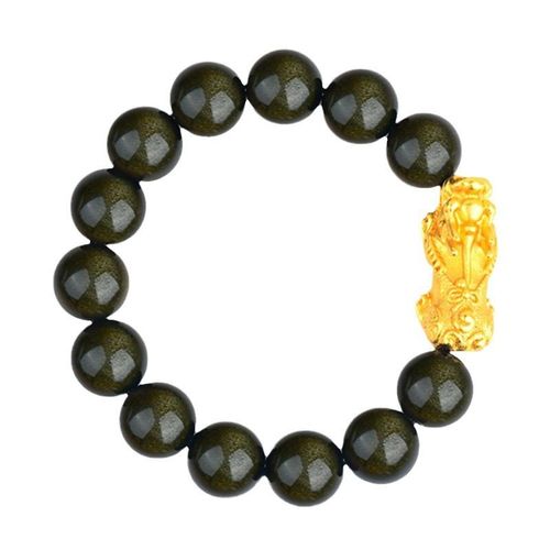 Natural Obsidian Alluvial Gold Pi Xiu Bracelet Money Beads for Men and Women Couple Bracelet Copper Plating Pixiu Cross-Border Hot Wholesale