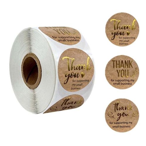 500pcs/roll Thank You for Supporting My Small Business Kraft Stickers Gold Foil Handmade Seal Label Sticker