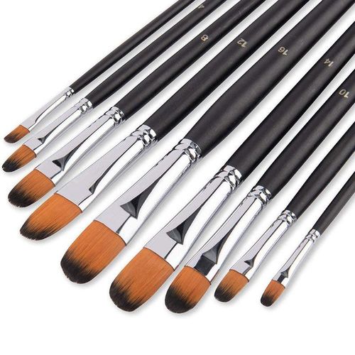 9Pcs Filbert Art Paintbrush Set Anti-Shedding Synthetic Nylon with Long Handle Paint Brush for Watercolor Acrylics Gouache