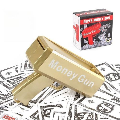 1 Set Gold Money Box Gun Toy for Cash, Shooting Game Toy Super Money Gun with Money Detector Cash Cannoon Toys