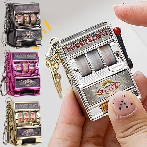Lucky Jackpot Mini Fruit Slot Machine Arcade Keychain Educational Toy Coin Operated Games Gambling Machine Key Ring Chains