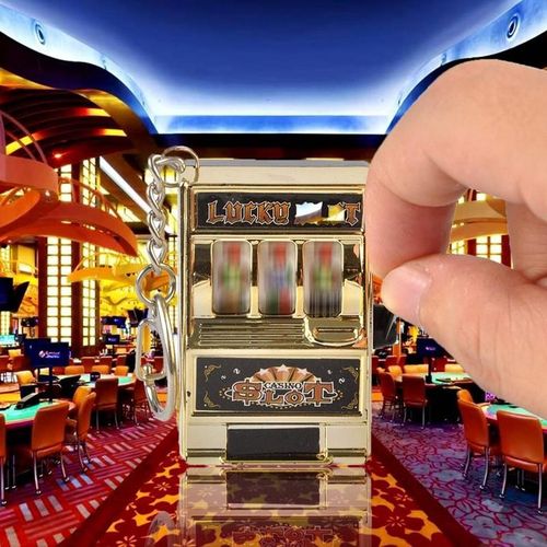 Lucky Jackpot Mini Fruit Slot Machine Arcade Keychain Educational Toy Coin Operated Games Gambling Machine Key Ring Chains