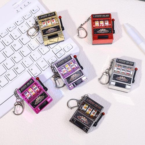 Lucky Jackpot Mini Fruit Slot Machine Arcade Keychain Educational Toy Coin Operated Games Gambling Machine Key Ring Chains