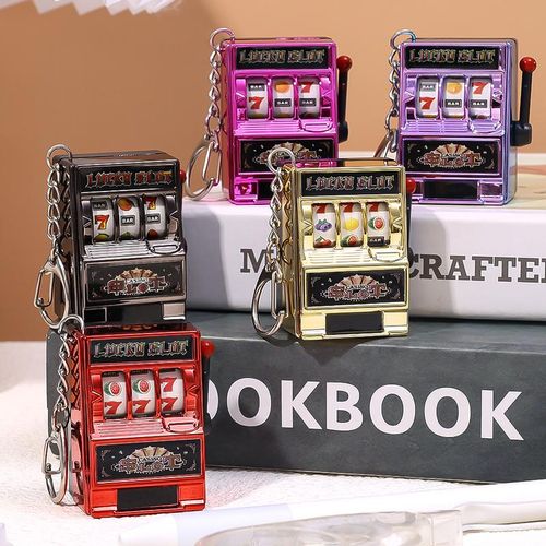 Lucky Jackpot Mini Fruit Slot Machine Arcade Keychain Educational Toy Coin Operated Games Gambling Machine Key Ring Chains