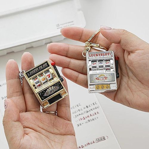 Lucky Jackpot Mini Fruit Slot Machine Arcade Keychain Educational Toy Coin Operated Games Gambling Machine Key Ring Chains