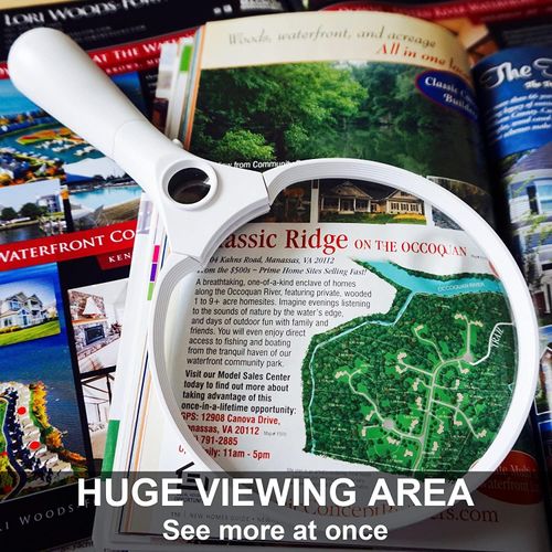 Extra Large LED Handheld Magnifying Glass with Light 2X 4X 25X Lens - Best Jumbo Size Illuminated