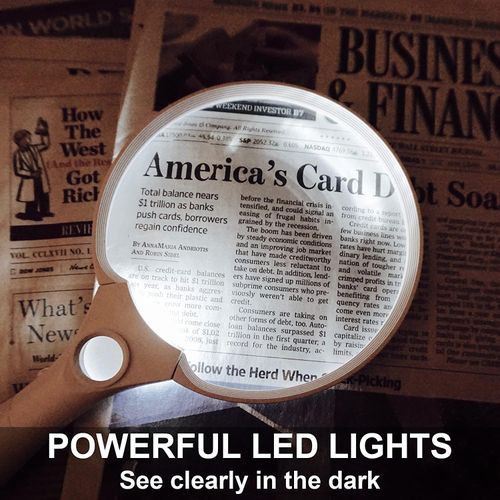 Extra Large LED Handheld Magnifying Glass with Light 2X 4X 25X Lens - Best Jumbo Size Illuminated
