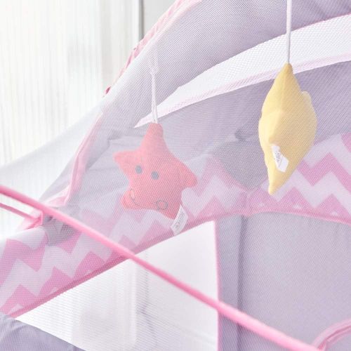 Travel Bed for Baby, Portable Baby Playpen with Entryway, Infant Toddler Bed, Folding Travel Baby Cot with bag -Grey Pink, With Changing Table