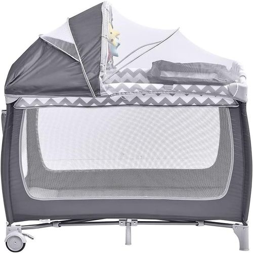 Travel Bed for Baby, Portable Baby Playpen with Entryway, Infant Toddler Bed, Folding Travel Baby Cot with bag -Grey Pink, With Changing Table