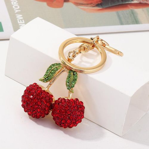 Red Crystal Rhinestone Cherry Keychain For Women Cute Fruit Key Chains Men Car Keyring Girl Bag Pendant Key Rings Holder Jewelry