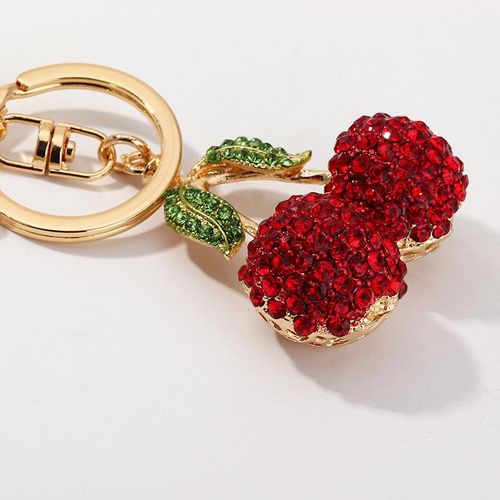 Red Crystal Rhinestone Cherry Keychain For Women Cute Fruit Key Chains Men Car Keyring Girl Bag Pendant Key Rings Holder Jewelry