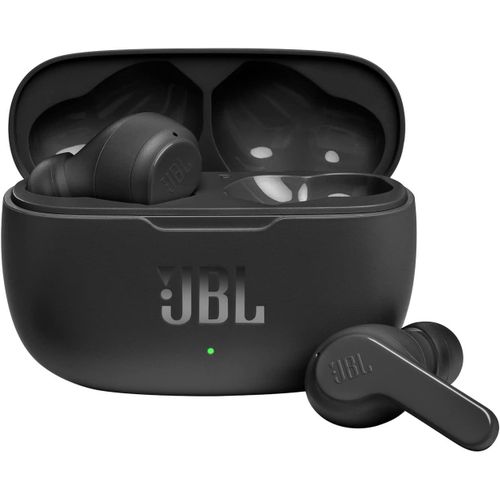 Jbl Wave 200TWS Wireless In-Ear Headphones - Bluetooth headphones with Deep Bass Sound and IPX2 water resistance, complete with charging case.