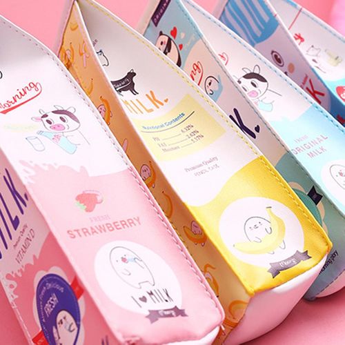 Cartoon Milk Box Pencil Bag Girl Heart Cute Creative Large