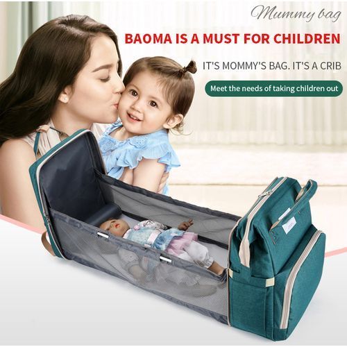 Multifunctional Portable 2 In 1 Baby Travel Diaper Bag Foldable Backpack - Green