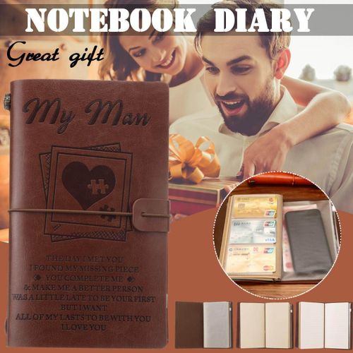 1pcs To My Man Engraved Leather Journal Notebook Diary Custom Message Quotes Gift Anniversary Birthday Graduation