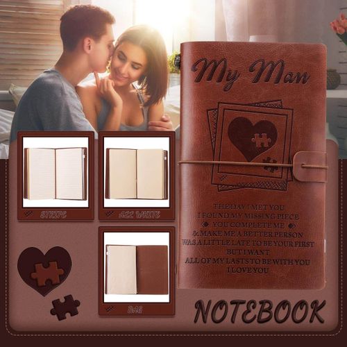 1pcs To My Man Engraved Leather Journal Notebook Diary Custom Message Quotes Gift Anniversary Birthday Graduation