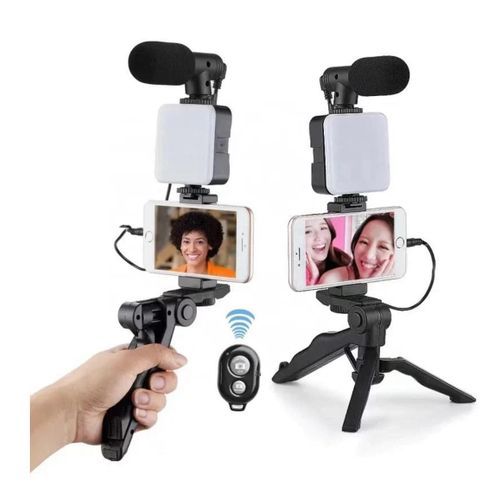 Smartphone Video Vlogging Kit with LED Light, Phone Holder, Microphone, Tripod YouTube Starter Kit for iPhone/Android, Content Creator Kit for Video Recording Vlogging