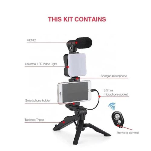 Smartphone Video Vlogging Kit with LED Light, Phone Holder, Microphone, Tripod YouTube Starter Kit for iPhone/Android, Content Creator Kit for Video Recording Vlogging